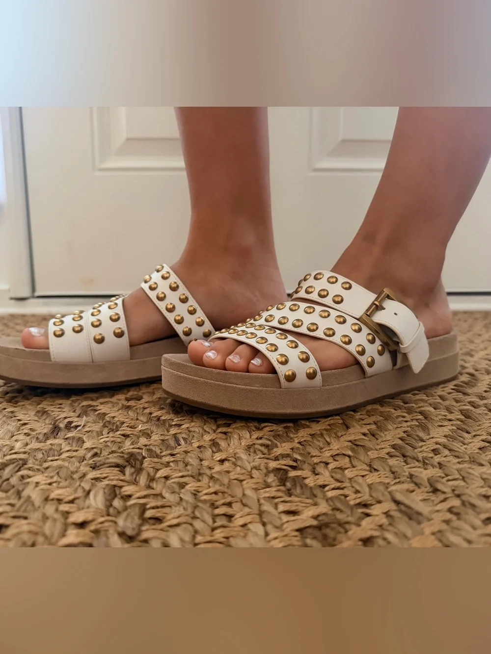 Michael Kors Studded White Triple-Strap Platform Sandal - Women's size 9